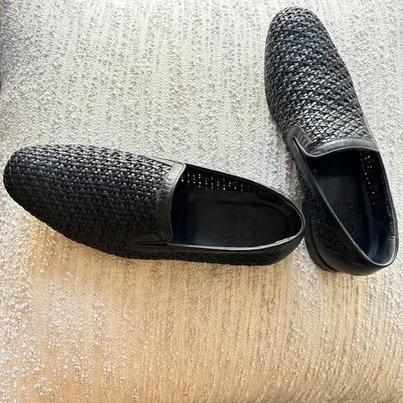 Aldo Brue Full Woven Leather Loafer Black Men’s Italian 42 1/2 - Picture 10 of 10